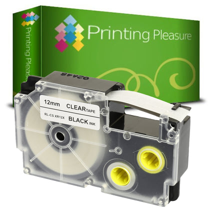 Compatible XR-12X Black on Transparent (12mm x 8m) Tape for Casio - Printing Pleasure