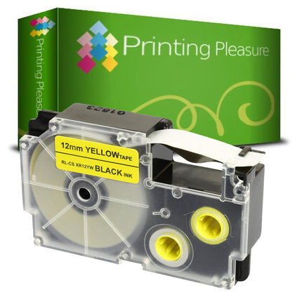 Compatible XR-12YW Black on Yellow (12mm x 8m) Tape for Casio - Printing Pleasure
