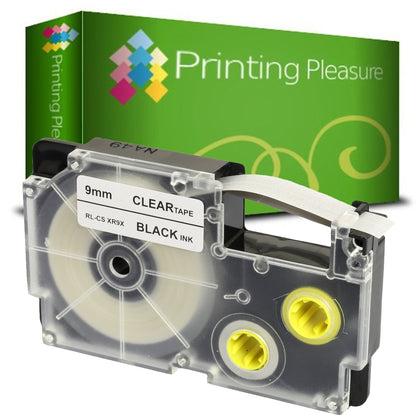 Compatible XR-9X Black on Transparent (9mm x 8m) Tape for Casio - Printing Pleasure