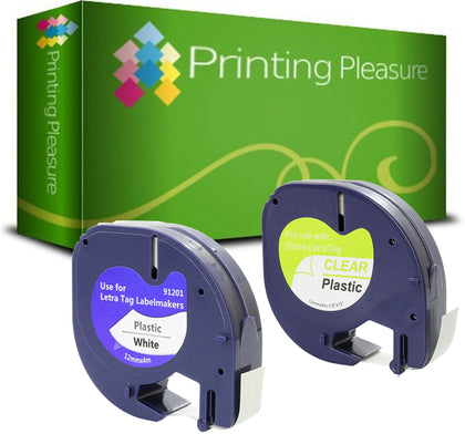 Compatible with Dymo LetraTag (12mm x 4m) Plastic Label Tapes - Printing Pleasure