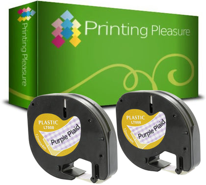 Compatible with Dymo LetraTag Black on Purple Plaid (12mm x 4m) Plastic Label Tape - Printing Pleasure