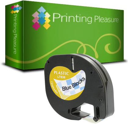 Compatible with Dymo LetraTag Black on Blue Blocks (12mm x 4m) - Printing Pleasure