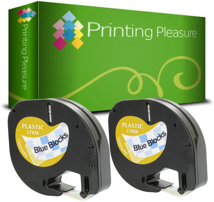Compatible with Dymo LetraTag Black on Blue Blocks (12mm x 4m) - Printing Pleasure