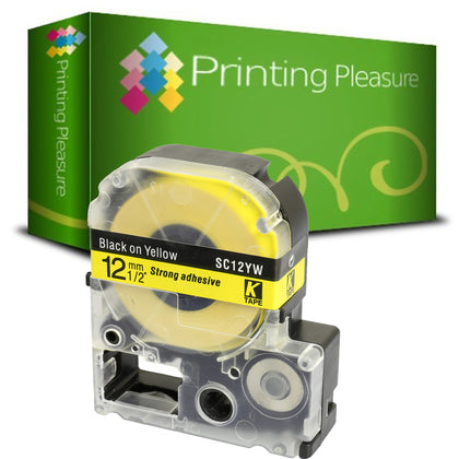 Compatible AC12YW Black on Yellow (12mm x 8m) Tape for Epson - Printing Pleasure